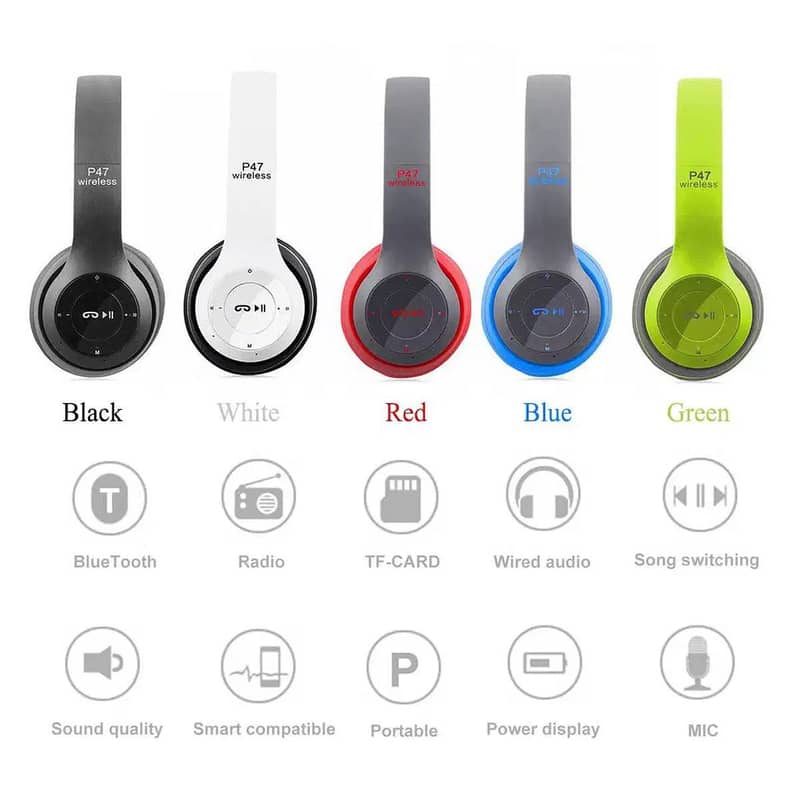 P47 Wireless Bluetooth Headphones - Rechargeable and Foldable 10