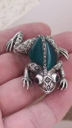 classic vintage rare large sterling silver marcasite frog brooch 0