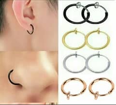 Multi color Non Piercing Nose & Earrings with Spring For Women (pair)