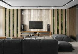 wallpaper, pvc, blinds, wooden & venil floor, artifical grass, paint