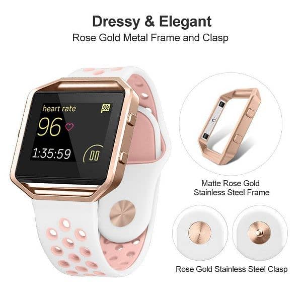Fitbit Blaze Watch Bands Silicone Rubber with Frame Rose Gold 2