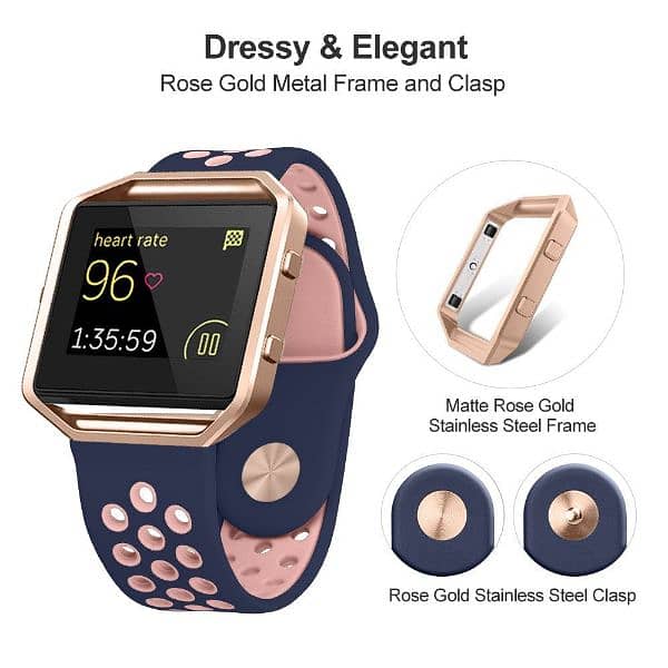 Fitbit Blaze Watch Bands Silicone Rubber with Frame Rose Gold 6