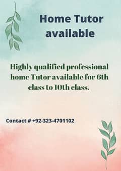 Home tutor for class 6th to 10th