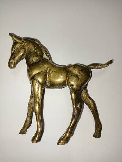 solid brass real antique horse . . . cross horse . . antique 1