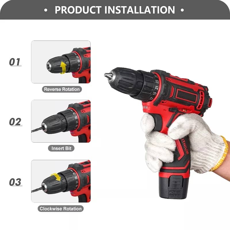 Cordless Electric Battery Operated Drill 12V Rechargeable Battery 2