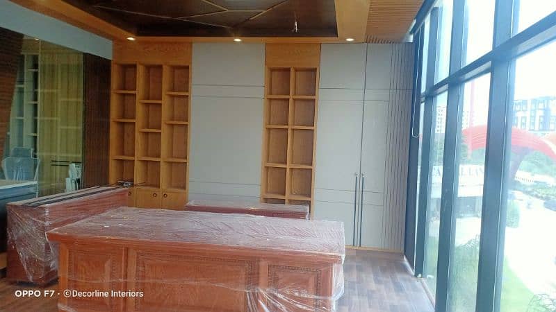 Office interior & renovation, wallpaper, blinds, wood work, flooring 4