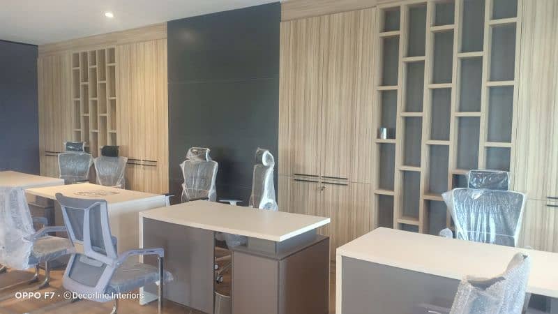Office interior & renovation, wallpaper, blinds, wood work, flooring 5