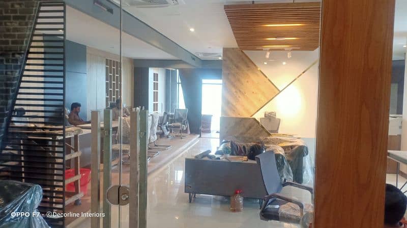 Office interior & renovation, wallpaper, blinds, wood work, flooring 7