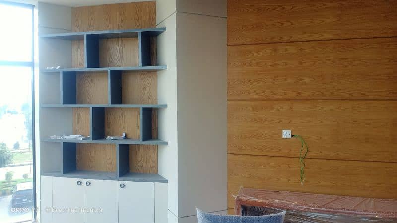 Office interior & renovation, wallpaper, blinds, wood work, flooring 8