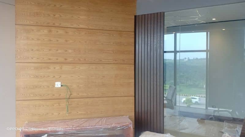 Office interior & renovation, wallpaper, blinds, wood work, flooring 9