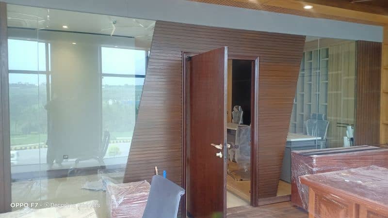 Office interior & renovation, wallpaper, blinds, wood work, flooring 10