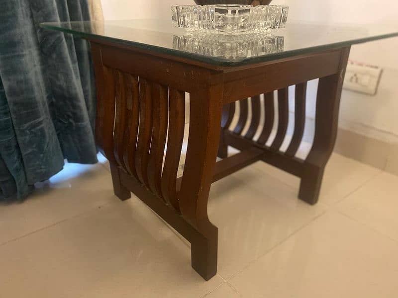 3 Pc Solid Wood Center Table with Glass Top with 2 side tables 3