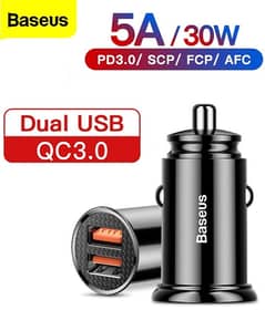 BASEUS DUAL QC USB Fast Car Charger 5A 30W Quick Charge QC 3.0