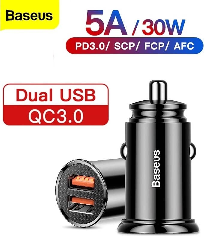 BASEUS DUAL QC USB Fast Car Charger 5A 30W Quick Charge QC 3.0 0