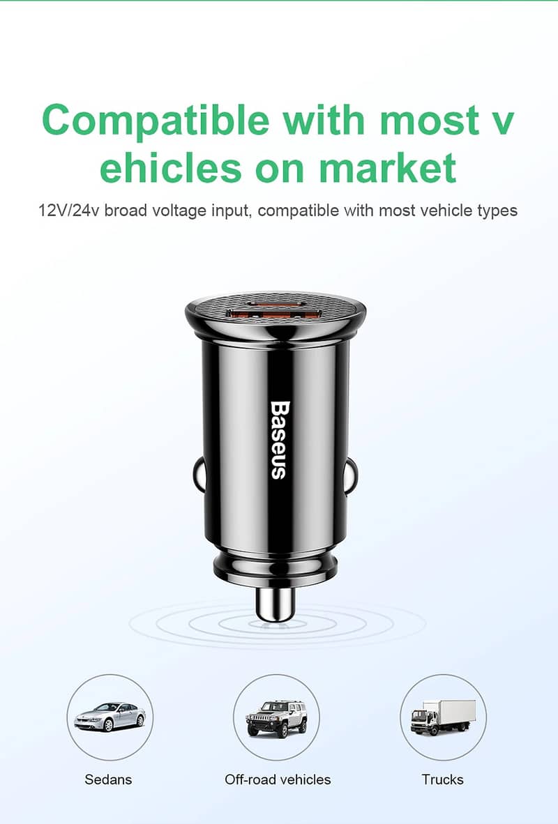 BASEUS DUAL QC USB Fast Car Charger 5A 30W Quick Charge QC 3.0 3