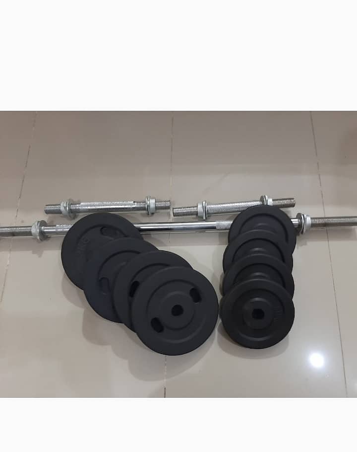 5 in 1 set of 32kg Sound Proof Rubber Coated Weight Plates Dumbbells 1