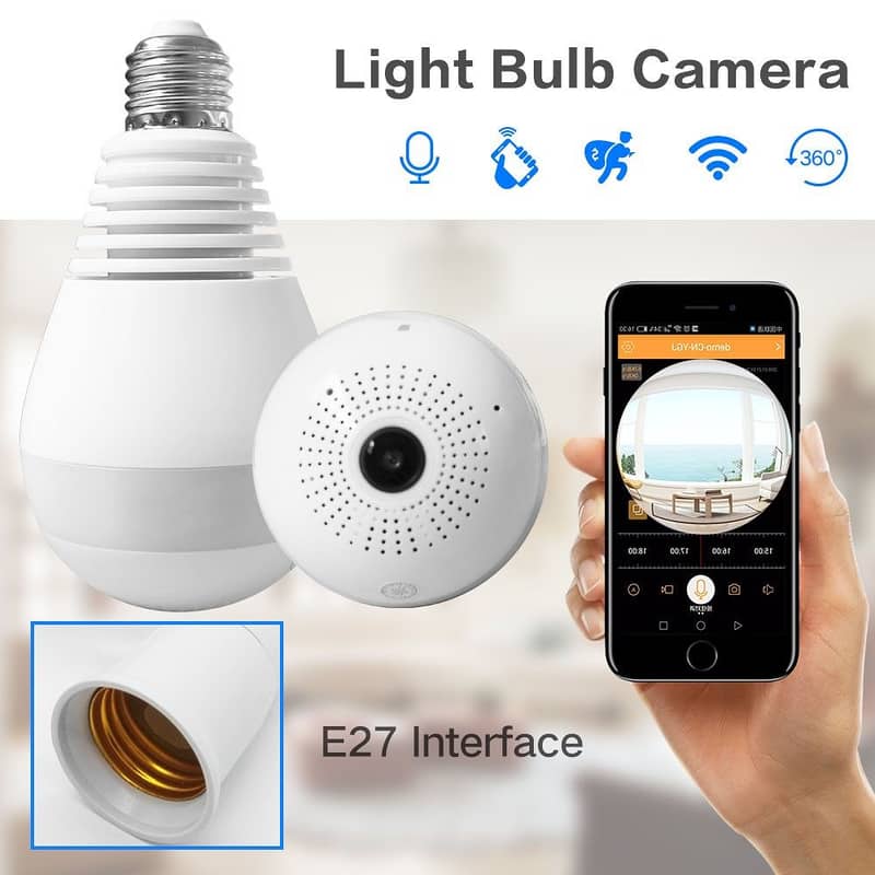 ptz  Bulb Camera 1080p Wifi 360 Degree Panoramic Night Vision security 1