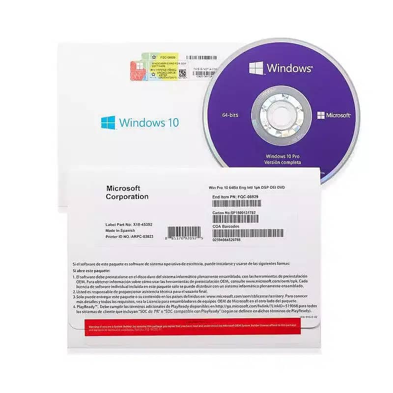 Windows 10 Pro OEM DVD Pack with Lifetime Activatation key 0