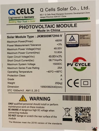 4 Qcell 480W panels for sale total (1920W).