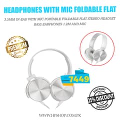 Headphones With Mic Foldable Flat