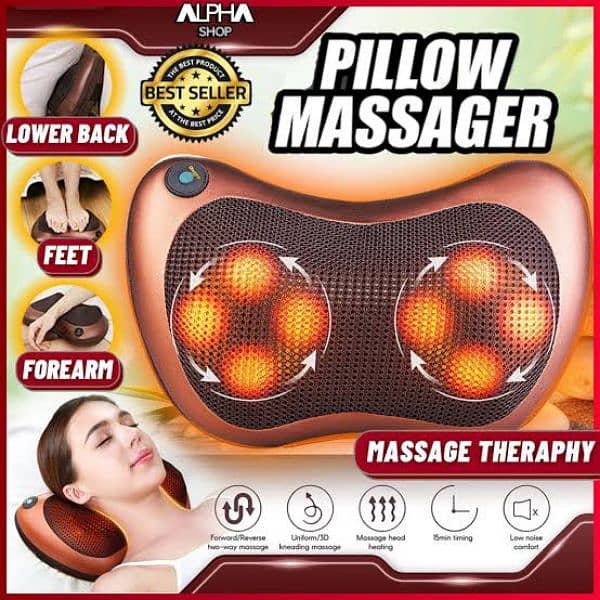 Electric Shiatsu Infrared Heating Massage Pillow with 8 Massager Heads 0