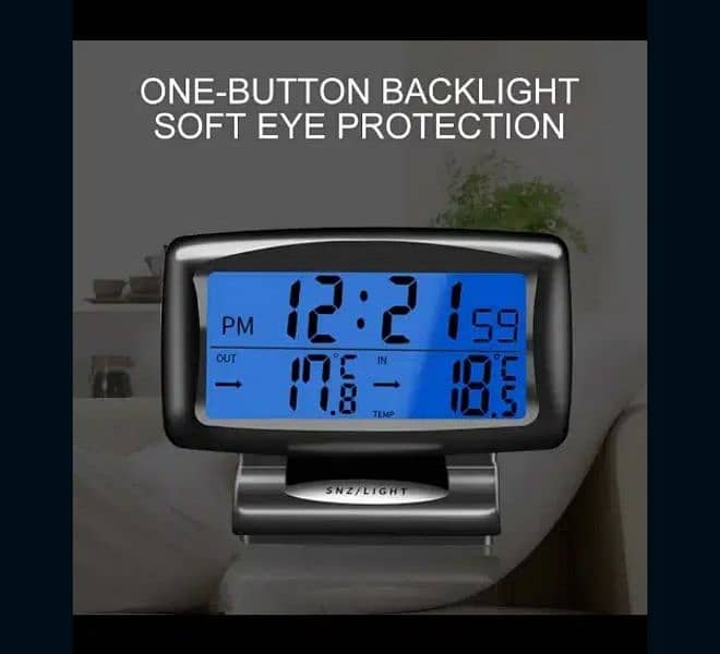 digital car clock inside outside temperature blue background light go 0