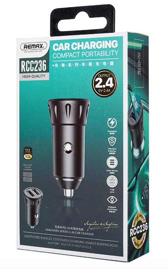 Remax Car Charger Vanguard Series 2usb 2.4a Black Moq:92 (Rcc236) 2