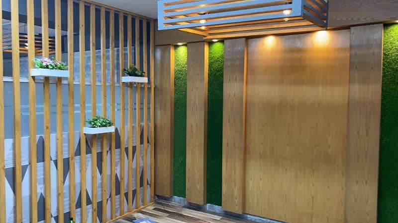 Artificial grass,partition work,Media wall,glass tape,pvc panel,ceil 3