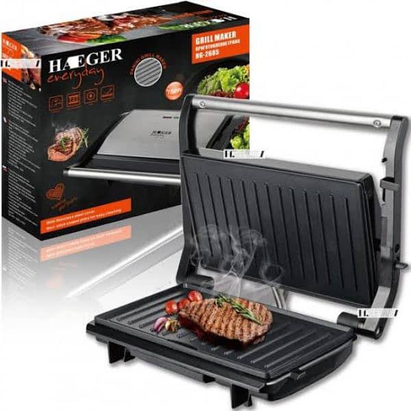 HAEGER ORIGINAL PANINI GRILL MAKER GRILL SANDWICH BURGER STEAKS VEGGIE 3