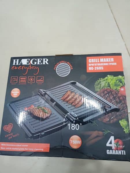 HAEGER ORIGINAL PANINI GRILL MAKER GRILL SANDWICH BURGER STEAKS VEGGIE 6