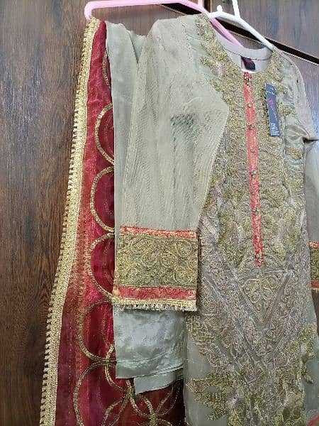 3 Piece Fancy Dress, Net Shirt With Ourganza Dupatta And Trouser 2