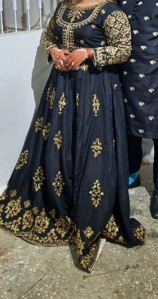 2pc black and golden embellished raw silk maxi with organza duppata