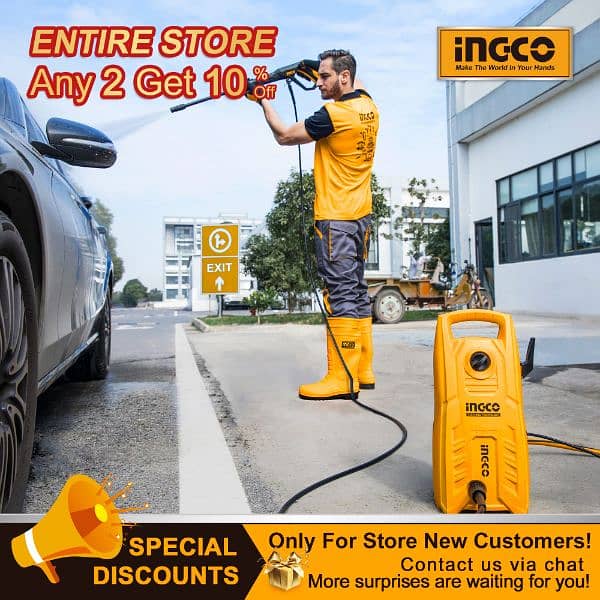 New) INGCO High Pressure Car Washer - 130 Bar, Carbon Brush Motor 0