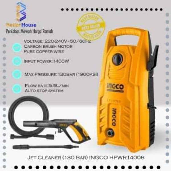 New) INGCO High Pressure Car Washer - 130 Bar, Carbon Brush Motor 4