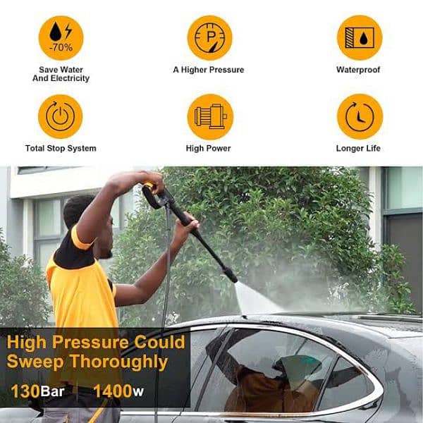 New) INGCO High Pressure Car Washer - 130 Bar, Carbon Brush Motor 7