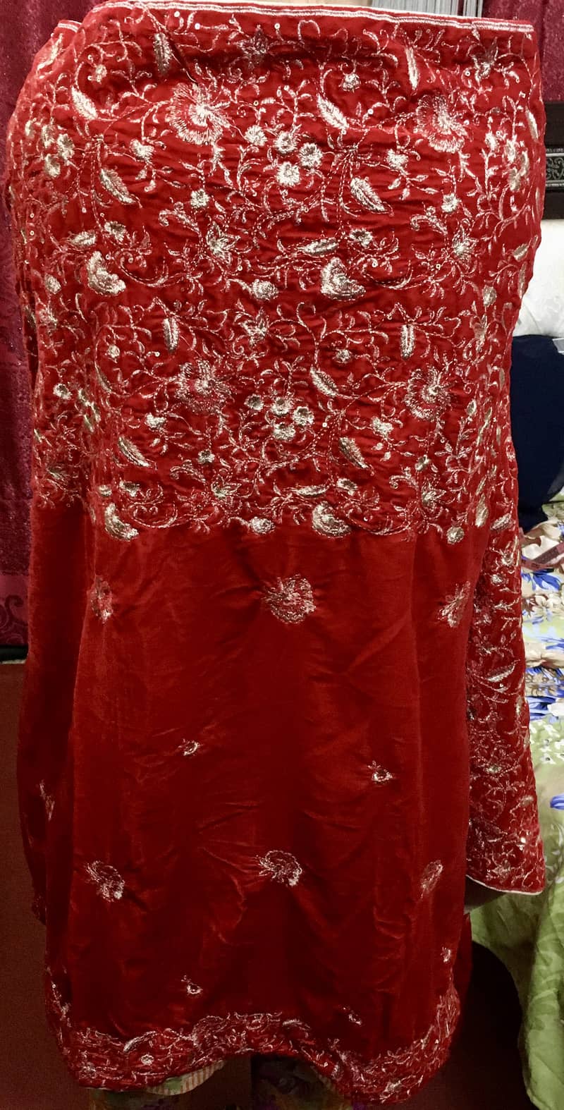 Red Velvet Shawl Embroided Tilla (New) Dress 1