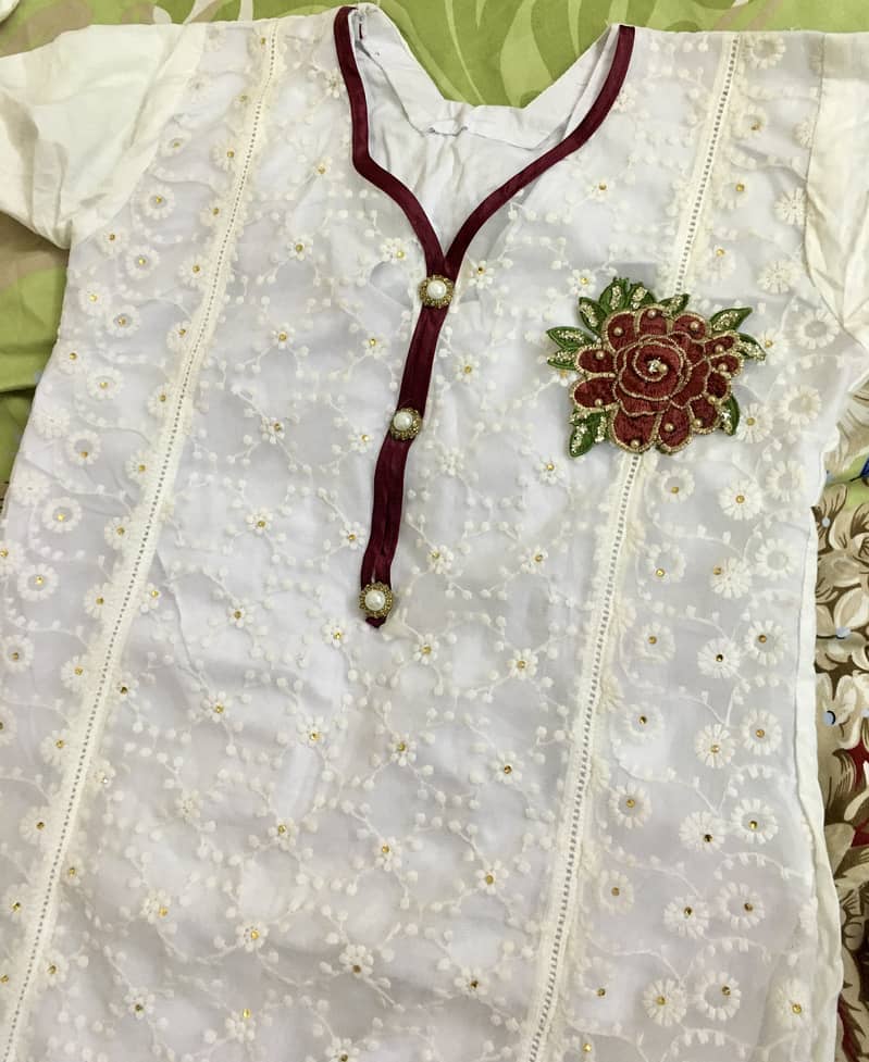 Net Cotton Medium Size White Kurti Dress 0