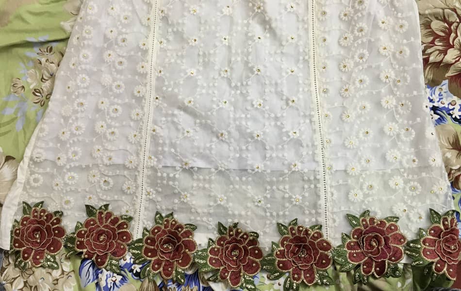 Net Cotton Medium Size White Kurti Dress 1