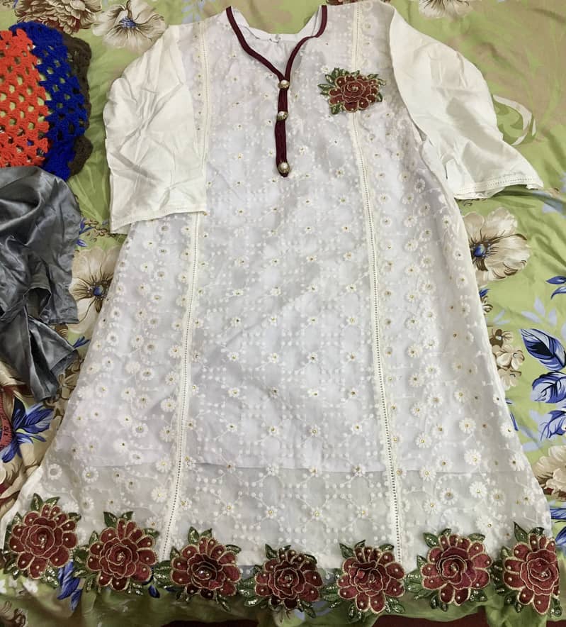 Net Cotton Medium Size White Kurti Dress 2