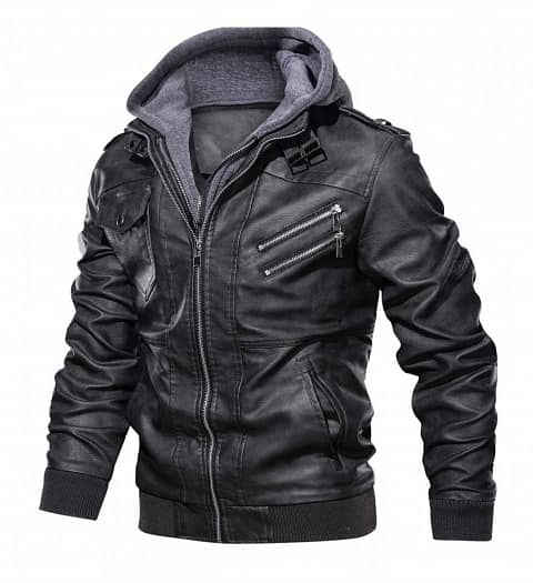 FERNDALE BLACK LEATHER JACKET WITH HOOD MENS sheep cow leather jacket 4