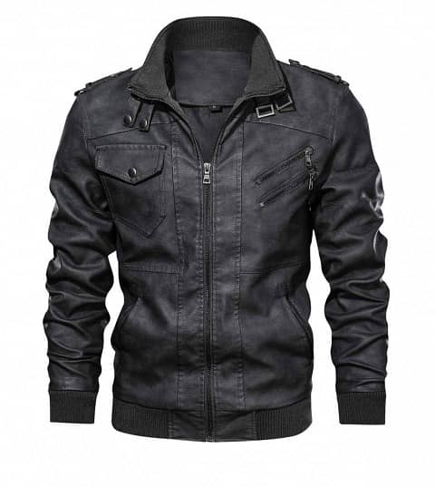 FERNDALE BLACK LEATHER JACKET WITH HOOD MENS sheep cow leather jacket 1