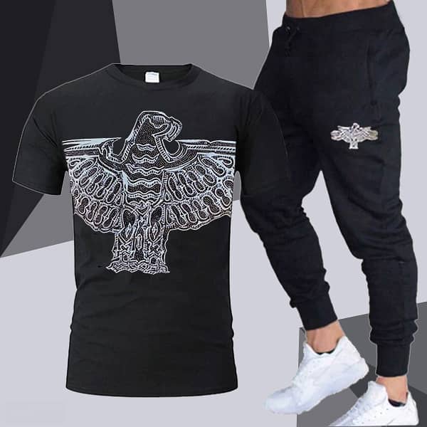 Egle print black tracksuit t-shirt and trouser 0