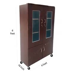 6x4 Feet Glass Door Wooden Showcase Cupboard Wardrobe almari cabinet 0