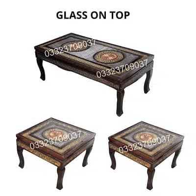 Three Wooden Center table  with glass Top 0