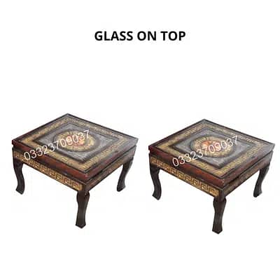 Three Wooden Center table  with glass Top 3