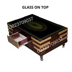 center large  Wooden Table with Drawer with Glass on Top