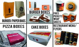 Burger box | Paper Bag | Wrap sheet | Pizza box | Fries Poch | Tissue