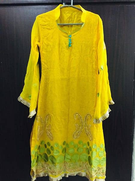 Embroidered Yellow Chiffon 3pcs Dress 0