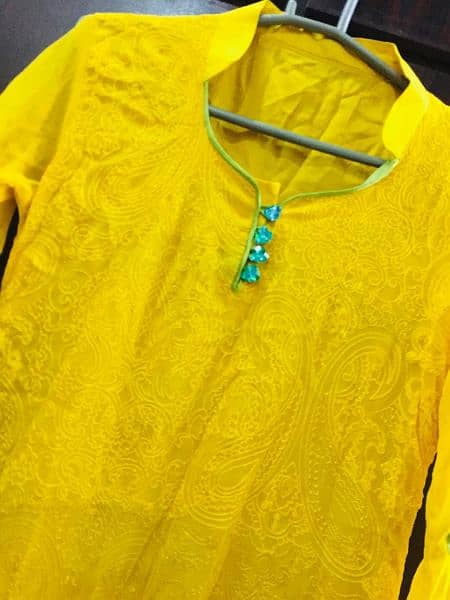 Embroidered Yellow Chiffon 3pcs Dress 1