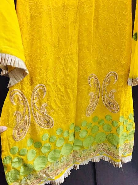 Embroidered Yellow Chiffon 3pcs Dress 3